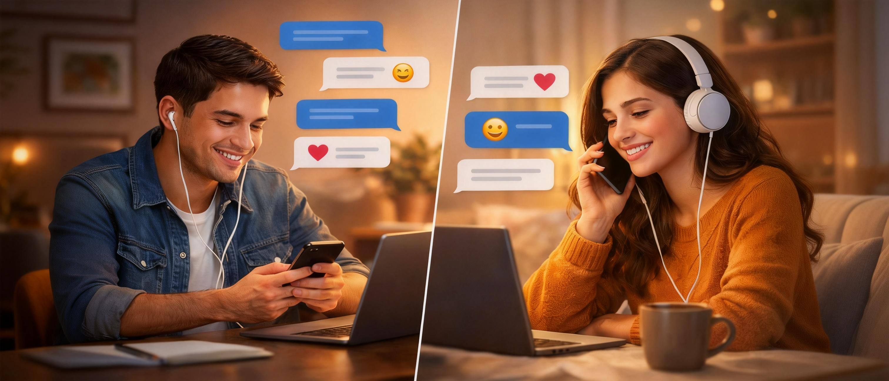 Two people, a boy and a girl, chatting online