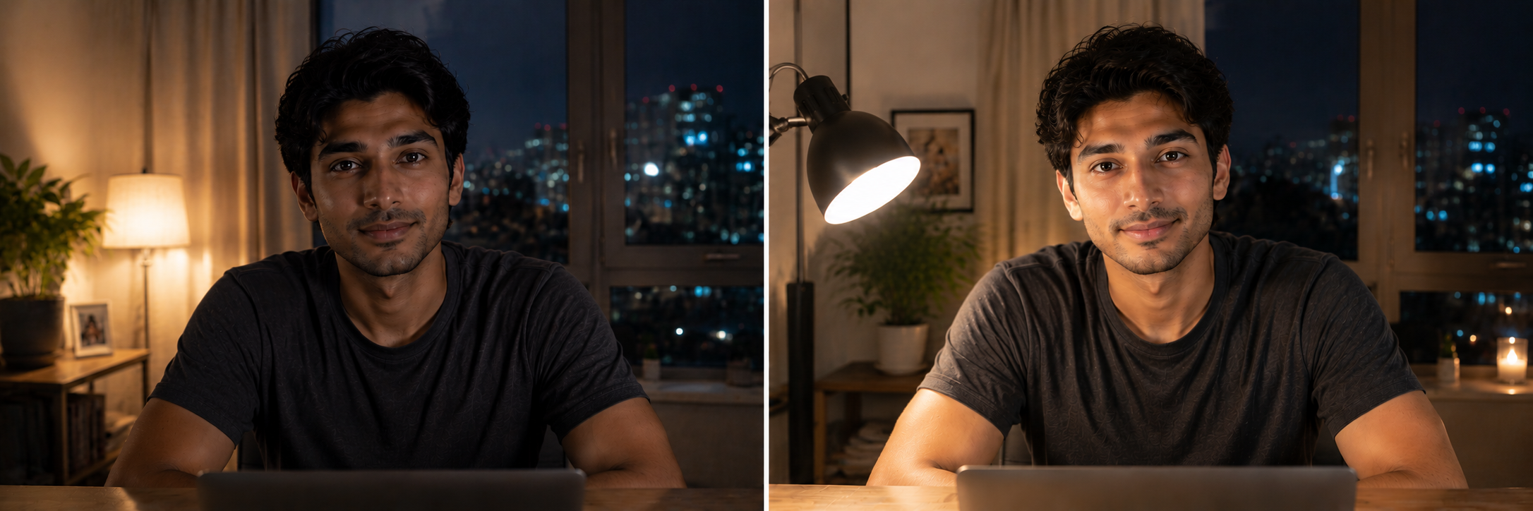Night Video Call Lighting Comparison: Backlight vs Front Light