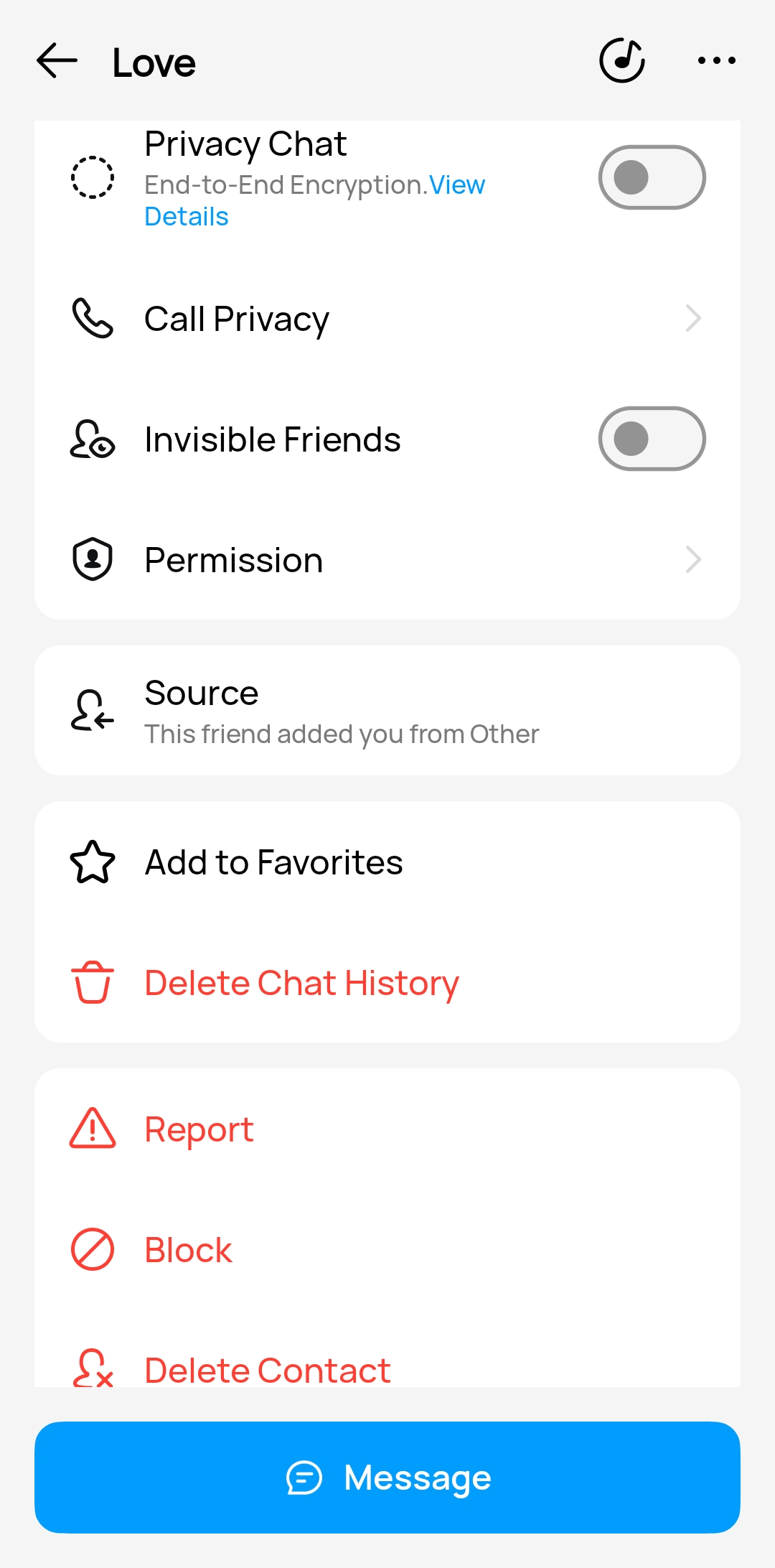 Delete contact on imo