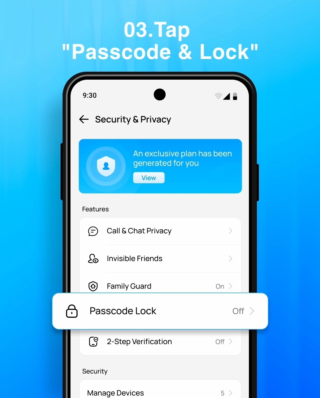 Step 3: Turn on "Passcode Lock"
